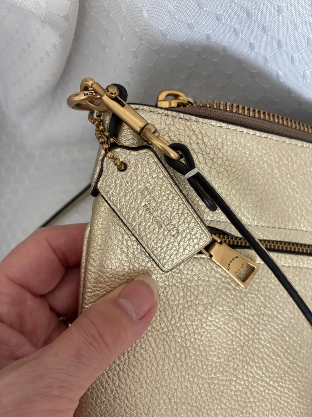 Coach NWOT Polly Crossbody Soft Gold Pebbled Leather